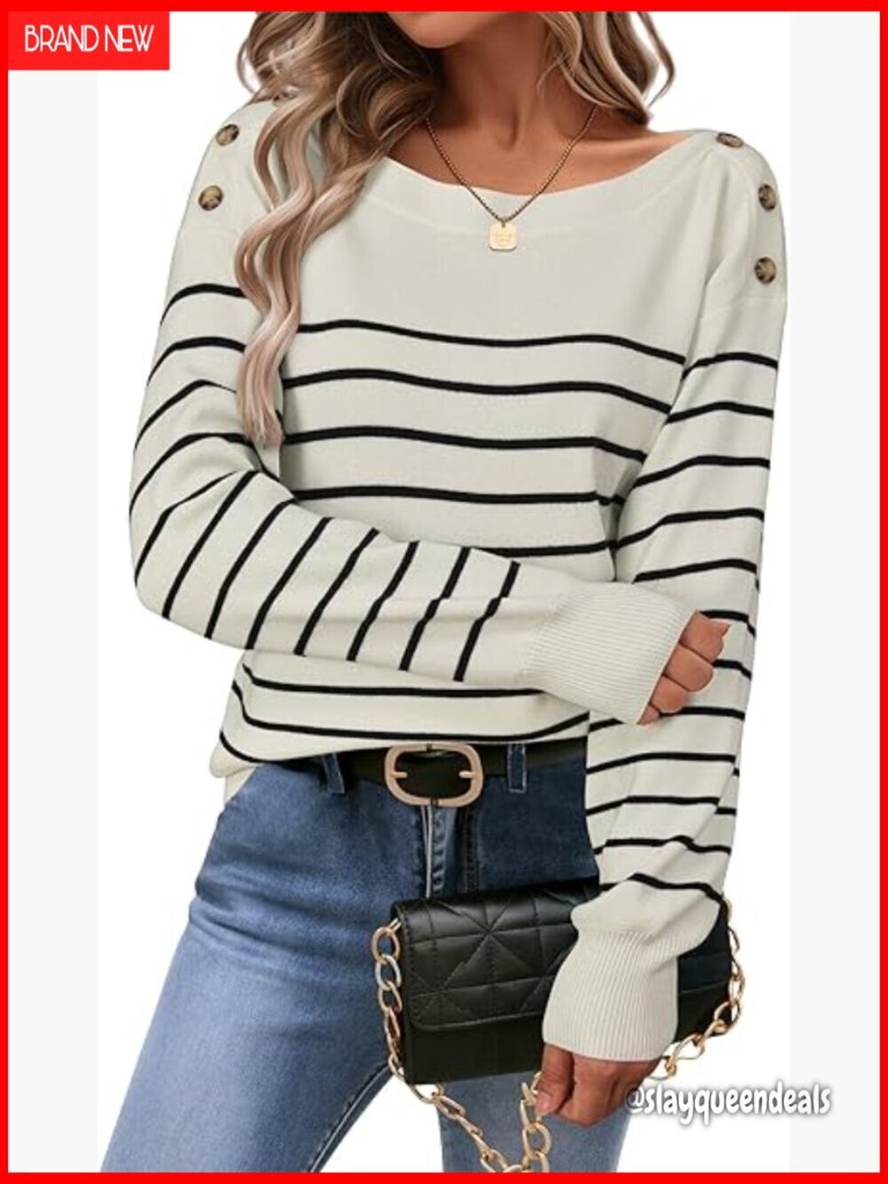 Wool Blend Striped Boat Neck Pullover Sweater Women's Regular Fit Long Sleeve